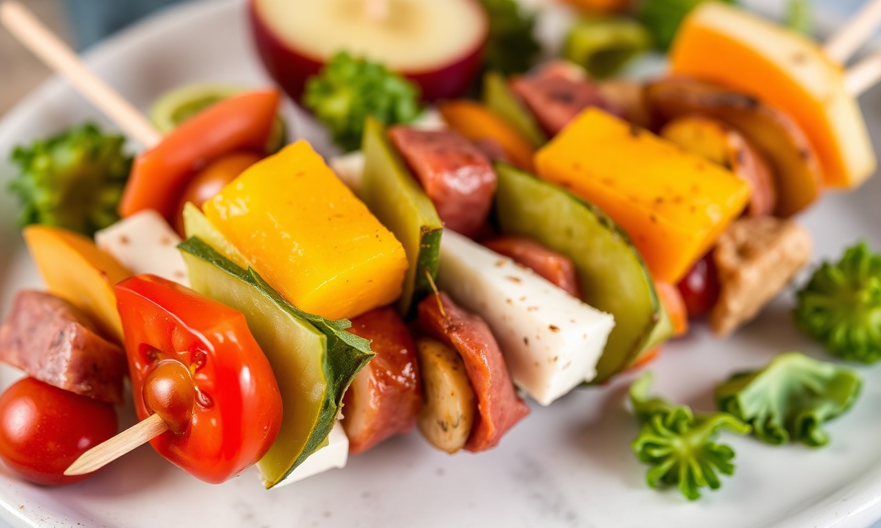 Colorful vegetarian charcuterie skewers bursting with fresh flavors.