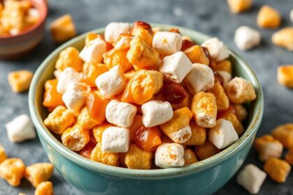 Sweet Layers: Marshmallow caramel corn, a delicious sweet treat.