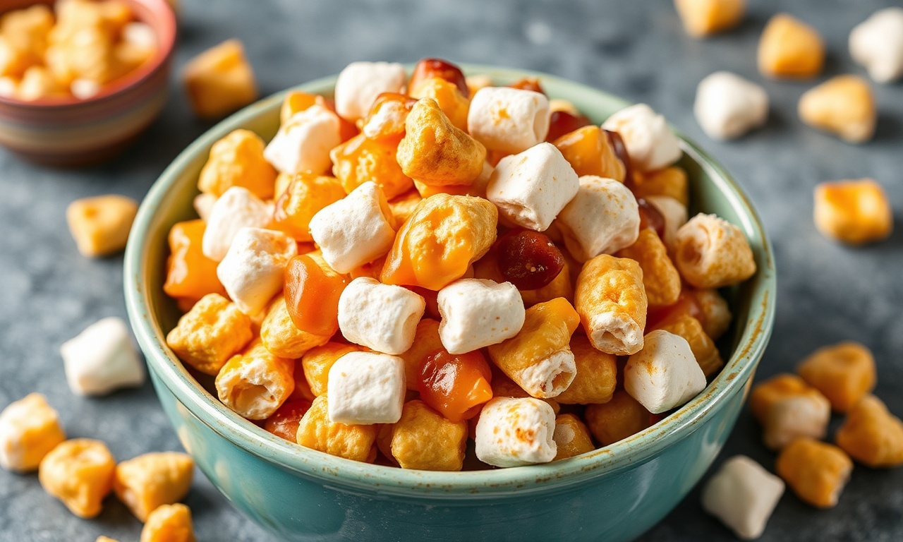 Sweet Layers: Marshmallow caramel corn, a delicious sweet treat.