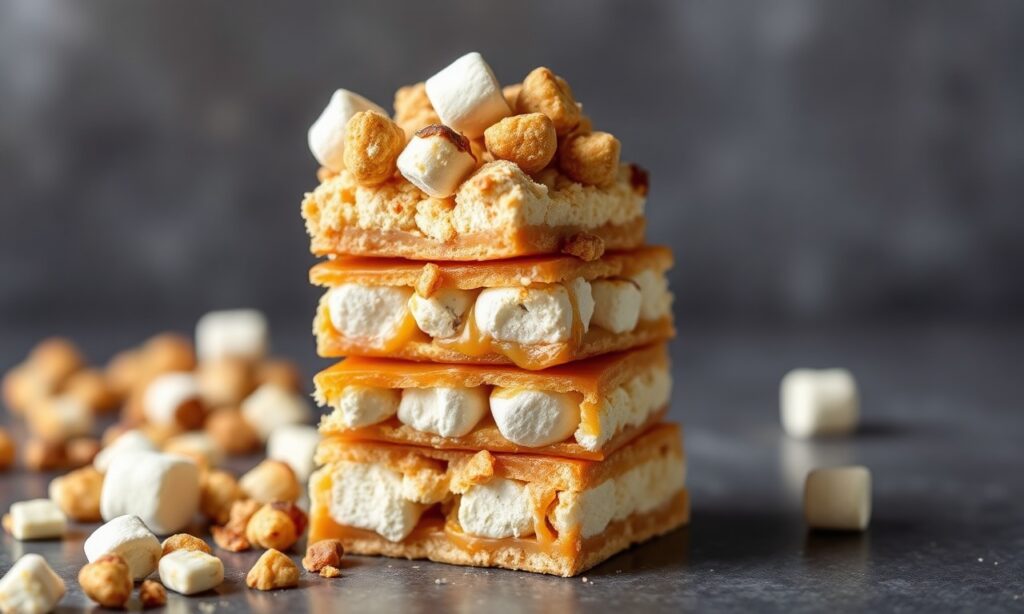 Sweet Layers of marshmallow caramel corn recipe.