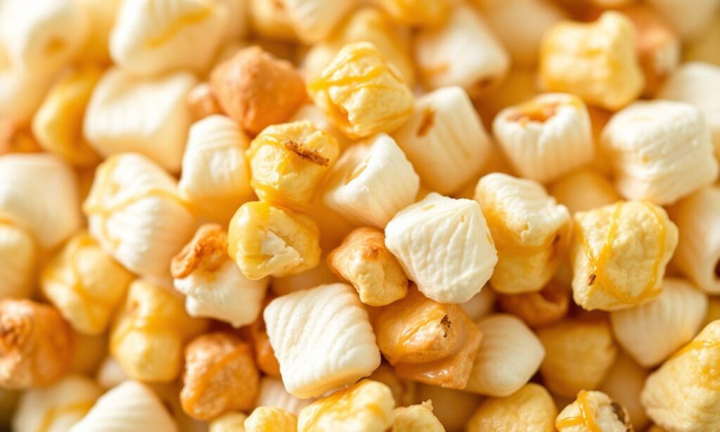 Sweet Layers: Marshmallow caramel corn magic, a delightful treat.
