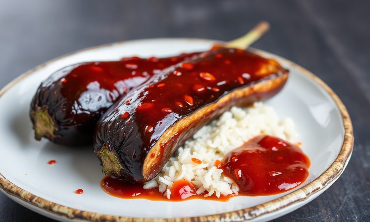 Spicy sweet gochujang glazed eggplant, a delightful dish.