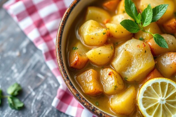 Zesty Greek lemon potato stew, a flavorful citrus classic.