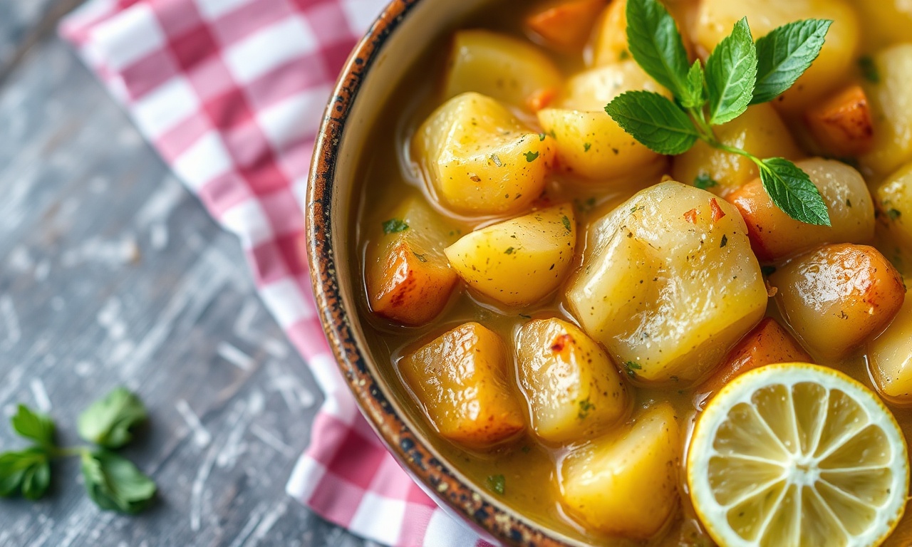 Zesty Greek lemon potato stew, a flavorful citrus classic.
