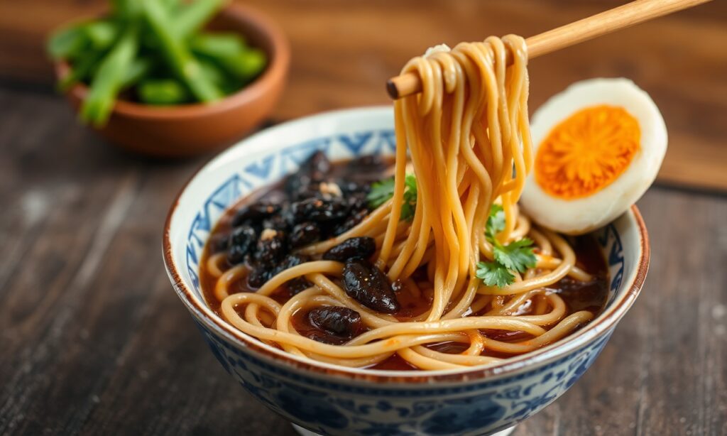 Jajangmyeon Unveiled: Savory Korean black bean noodles, time, tradition.
