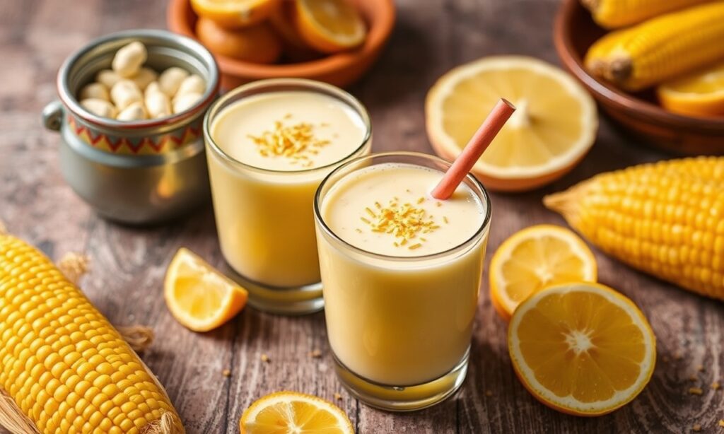 Creamy Atol de elote, Mexico's sweet corn drink, a delicious delight.