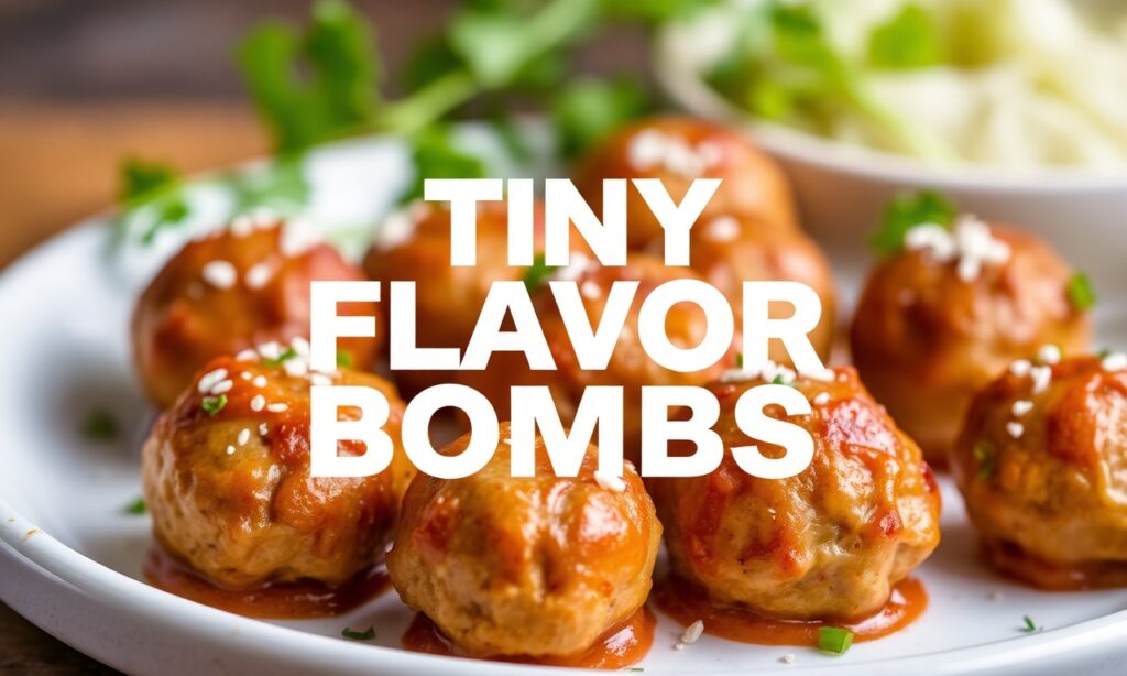 Tiny Flavor bombs: delicious mini chicken meatballs bursting with taste.