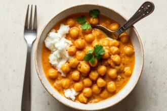 Creamy coconut chickpea curry, vegan, gluten-free, delicious.