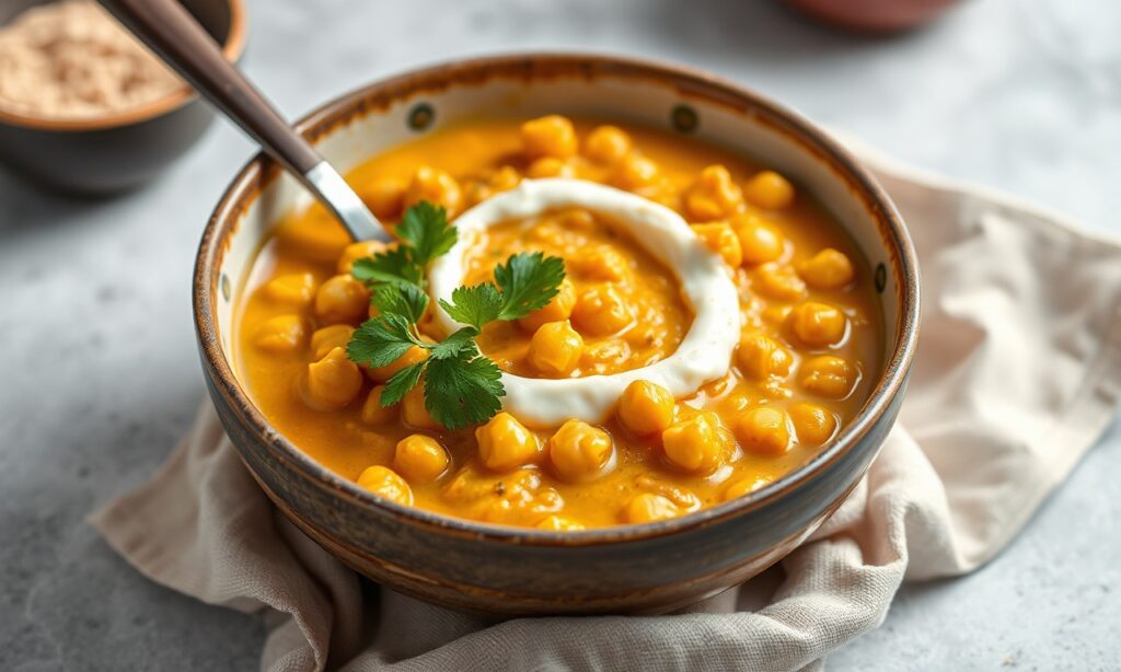 Creamy coconut chickpea curry: vegan, gluten-free, healthy delight.