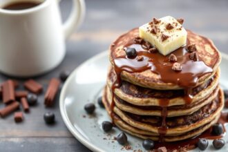 Power-packed chocolate protein pancakes for a delicious morning fuel.