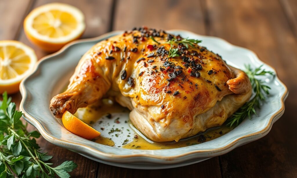 Perfecting Mediterranean roasted chicken: golden, herbaceous, sun-kissed delight.