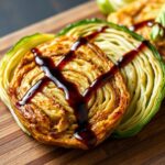 Savory cabbage steaks with caramelized edges and tangy balsamic glaze.