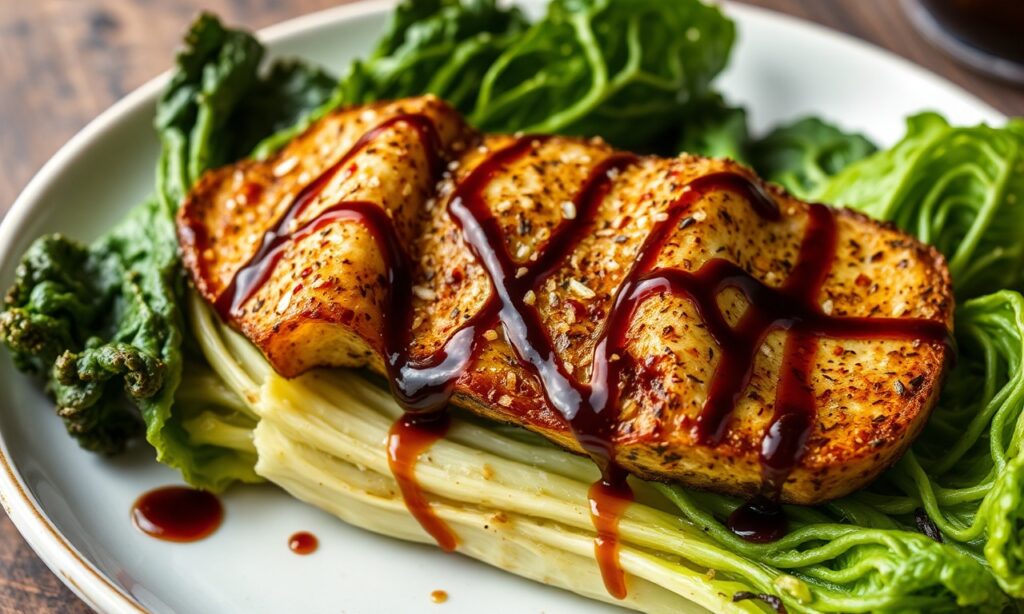 Savory cabbage steaks caramelized with tangy balsamic glaze.