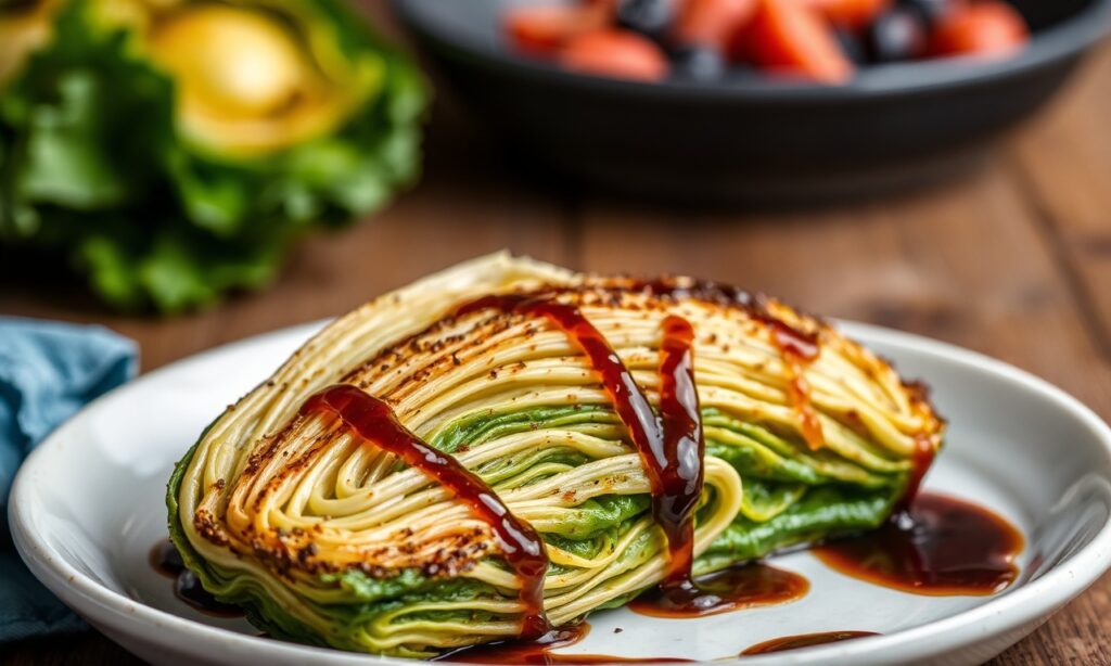 Savory cabbage steaks caramelized with tangy balsamic glaze.