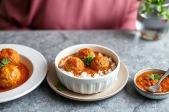 Hearty red lentil kofta curry, vegan delight.