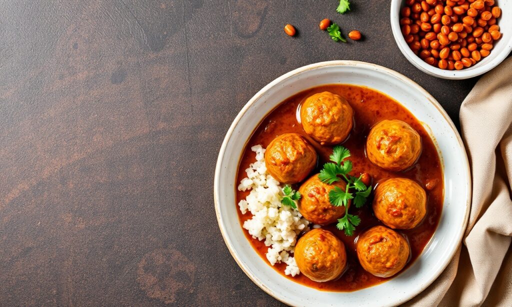 Hearty red lentil kofta curry, a flavorful vegan delight.
