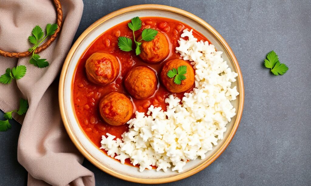Hearty red lentil kofta curry, a flavorful vegan delight.