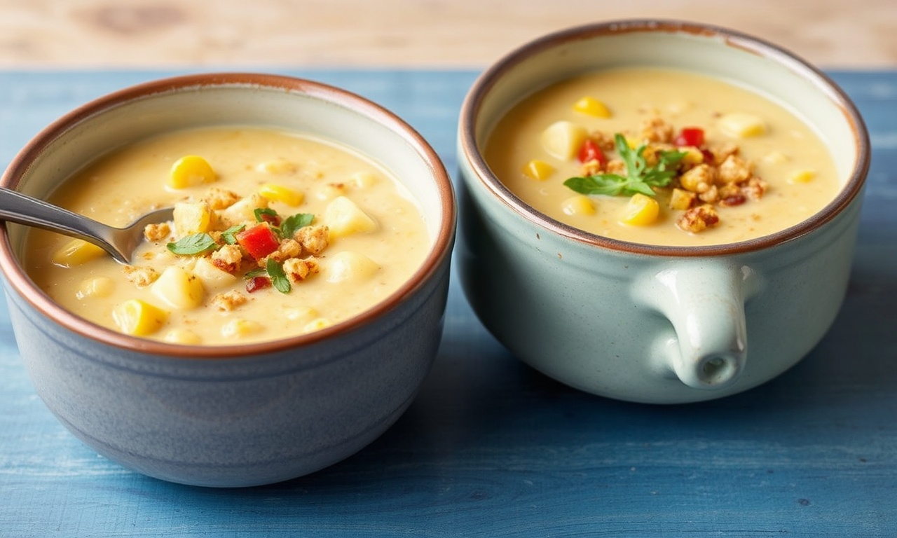 Creamy corn potato chowder, a hearty harvest delight.