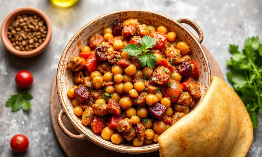 Savory Moroccan chickpea vegetable tagine, a fragrant and hearty stew.