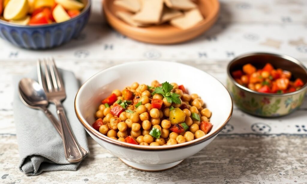 Savory Moroccan chickpea and vegetable tagine, a colorful feast.