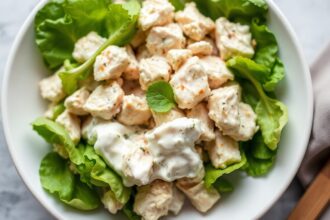 Creamy chicken salad with Greek yogurt: a healthy, delicious recipe.