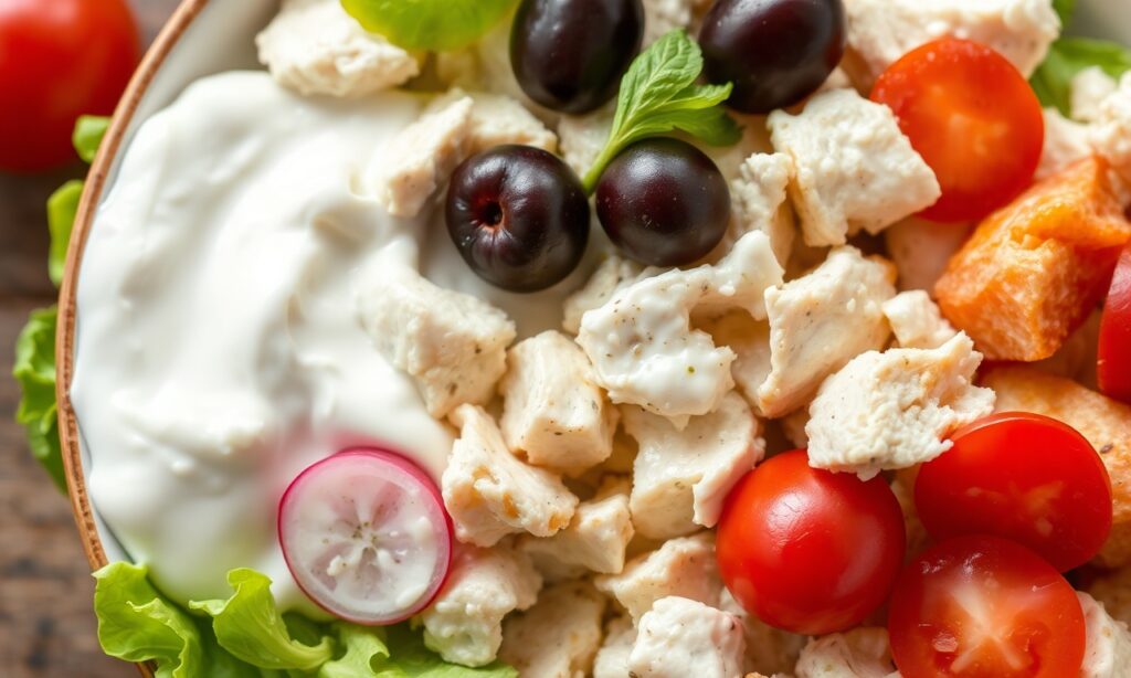 Healthy creamy chicken salad with Greek yogurt, a lighter twist.