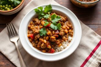 Hearty Cuban picadillo with lentils, a delicious classic dish.