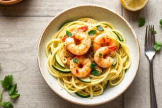 Zesty shrimp scampi with zucchini noodles, a keto delight.