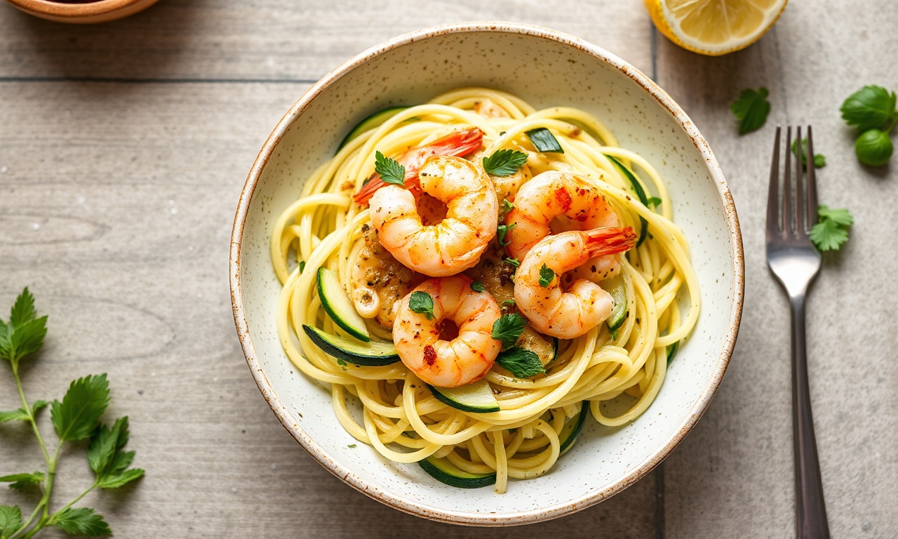 Zesty shrimp scampi with zucchini noodles, a keto delight.