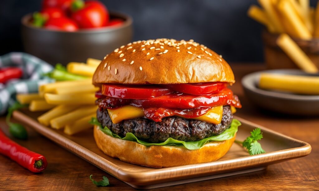 Fiery Flavor: Ultimate spicy black bean burger on grill.