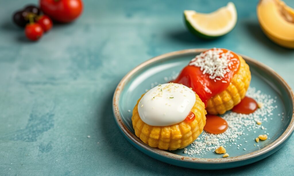 Golden Bites: Delicious sweet corn arepas de choclo, a vibrant comfort food.