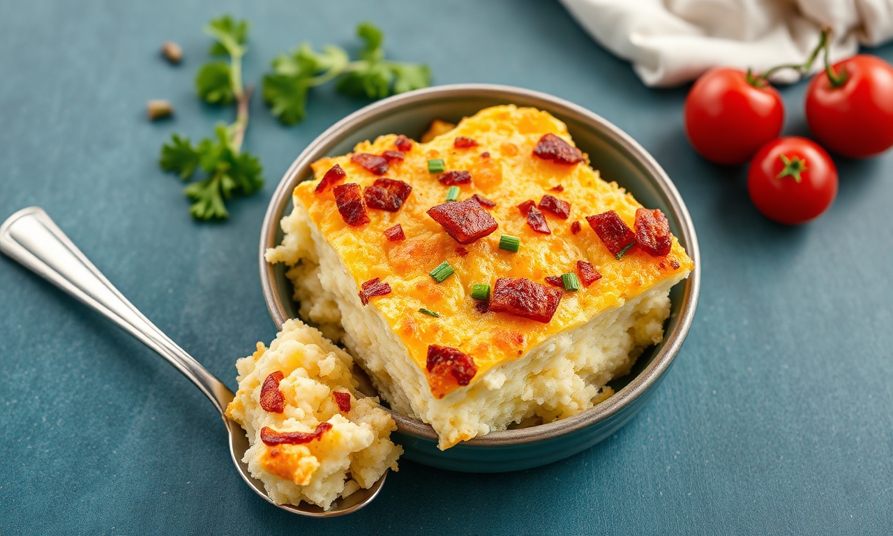 Keto cauliflower breakfast casserole: delicious low-carb morning magic.