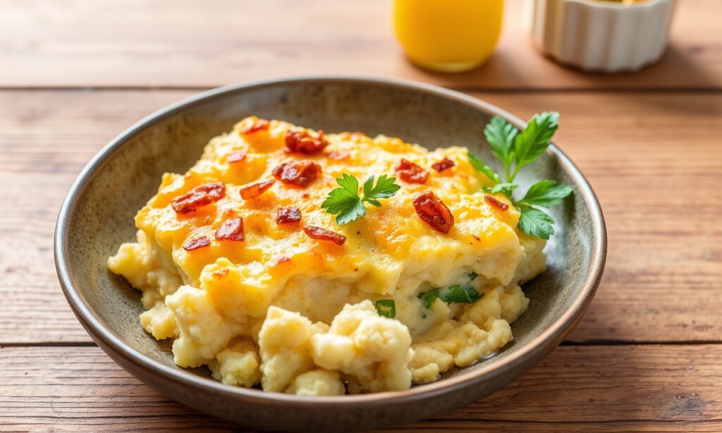 Keto Cauliflower breakfast casserole: low-carb morning magic.