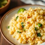 Cheesy rice with broccoli: comforting side dish perfection.