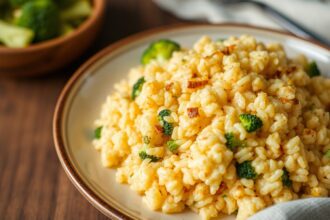 Cheesy rice with broccoli: comforting side dish perfection.
