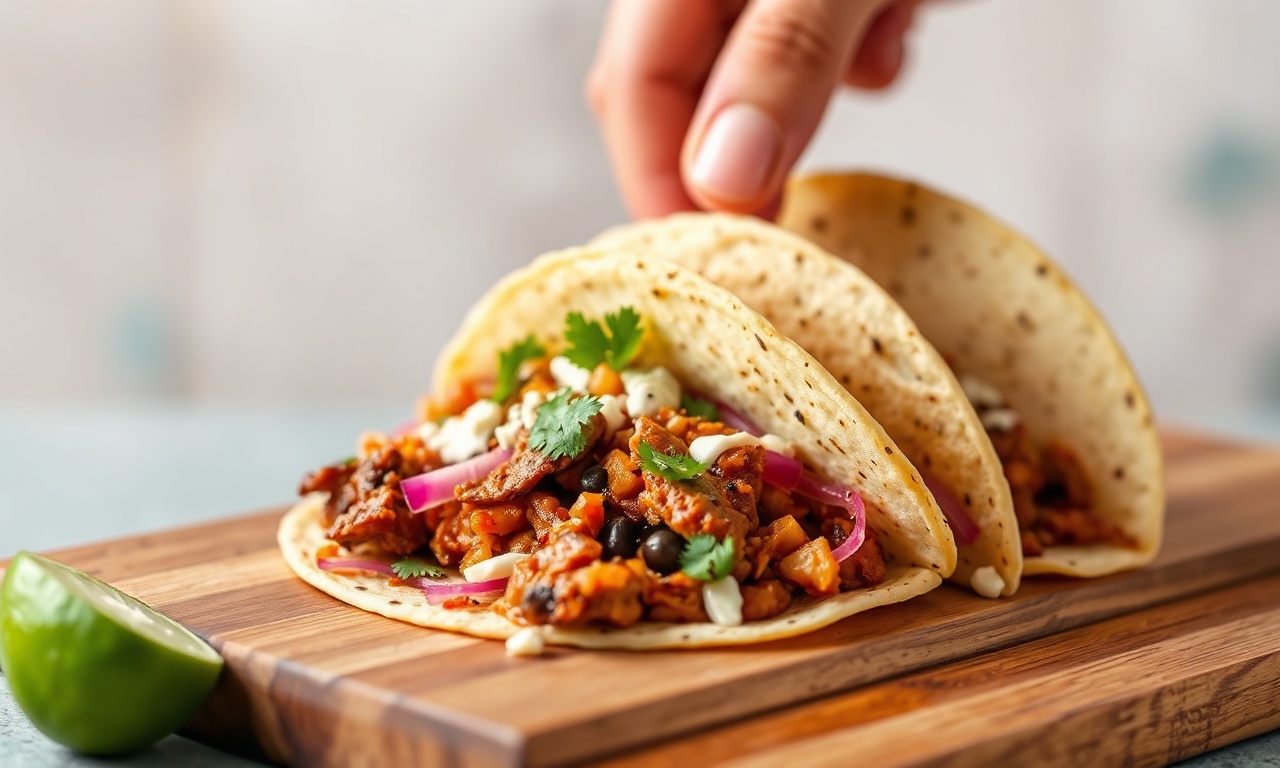 Bold tangy jerk jackfruit tacos, flavorful and vibrant.