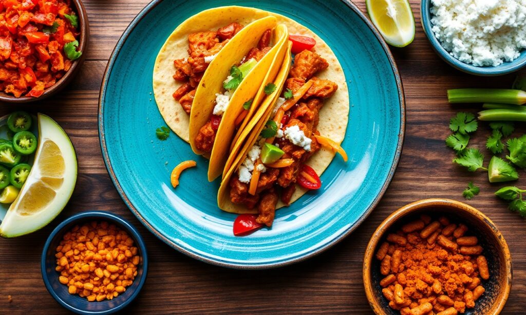 Bold tangy jerk jackfruit tacos bursting with flavor.