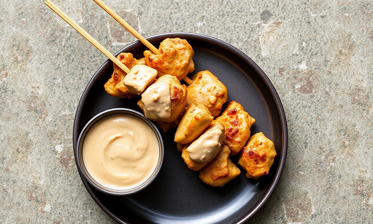 Savor flavors: Delicious chicken satay with creamy peanut sauce.