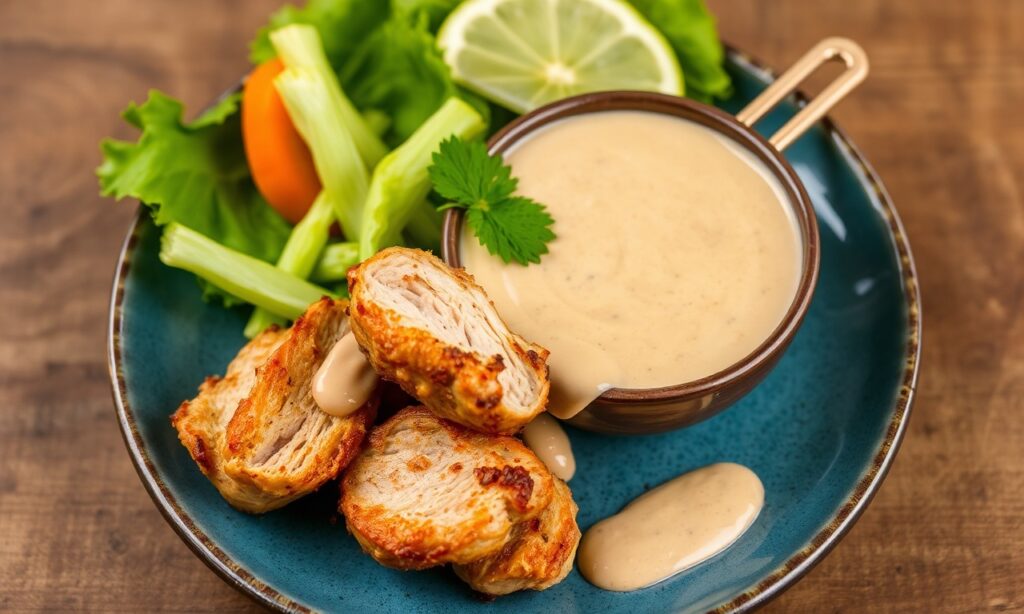 Savor flavors: Chicken satay with creamy peanut sauce.