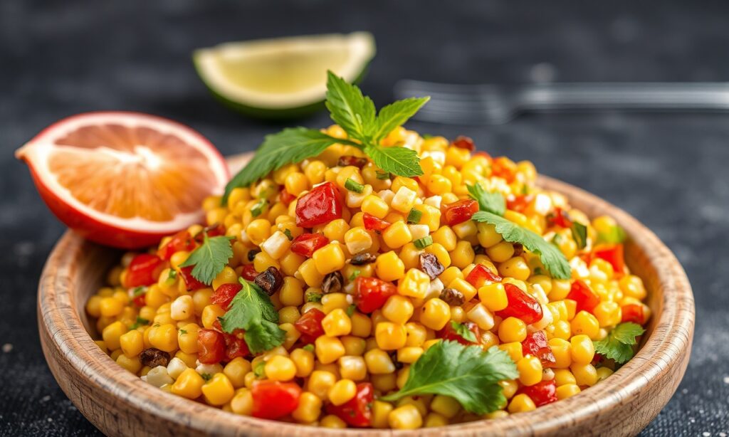 Crunchy Peruvian corn salad bursts with Andean flavor.