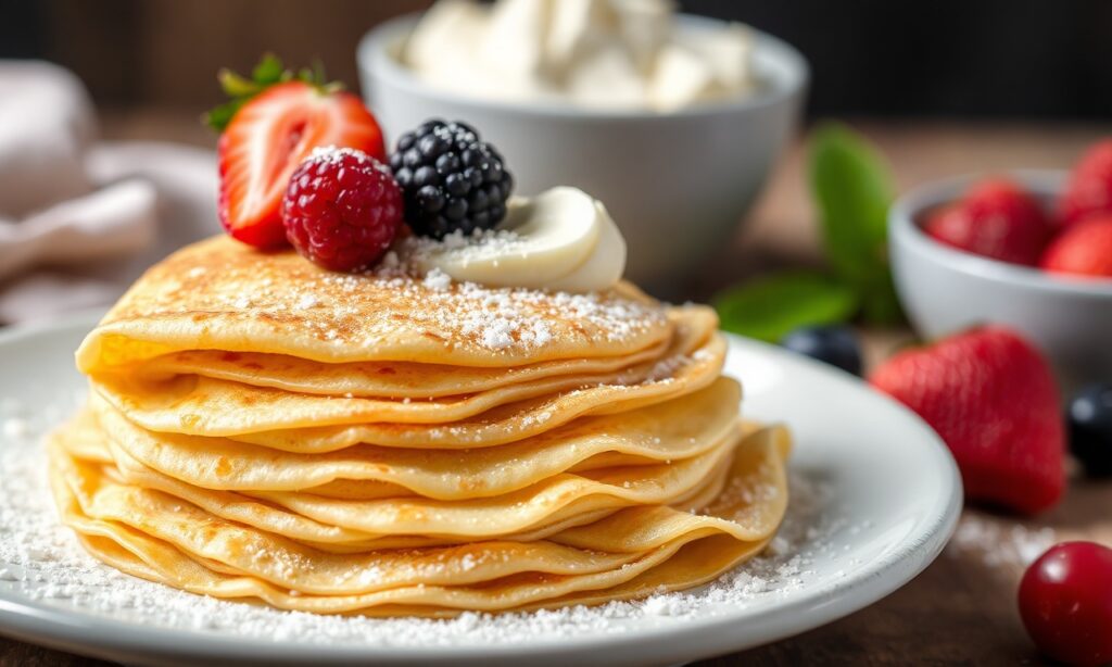 Perfect crepes recipe: quick, easy, delicious golden crepes stack.