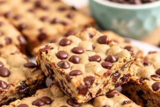 Irresistible chewy chocolate chip cookie bars, perfect for baking.