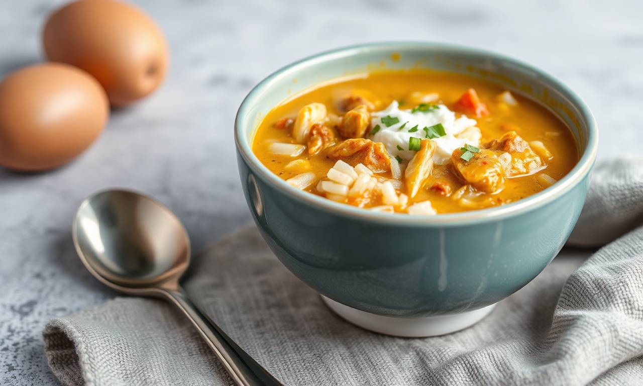 Cozy curried chicken and rice soup, a comforting, flavorful meal.