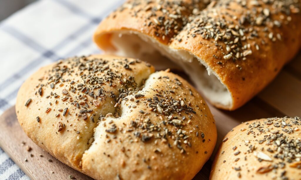 Delicious manakish za'atar flatbread, aromatic Middle Eastern street food.