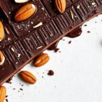 Indulgent dark chocolate almond bark delight for snacking.
