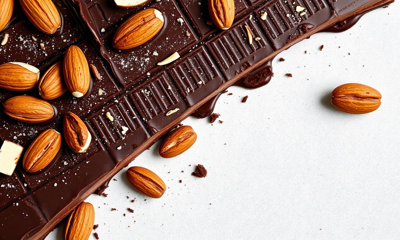 Indulgent dark chocolate almond bark delight for snacking.