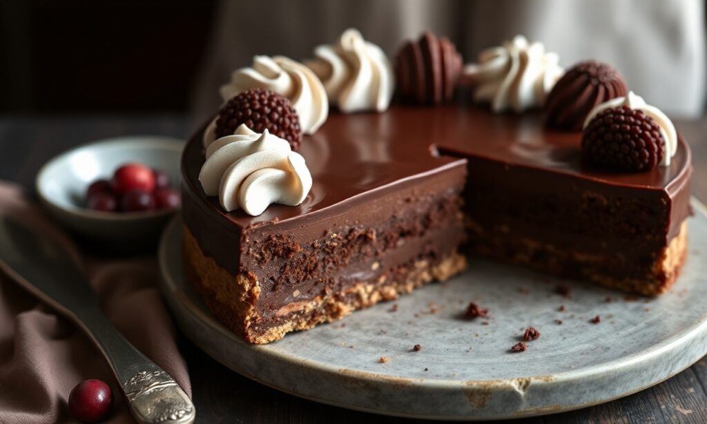 Decadent no-bake chocolate torte: rich, effortless, elegant dessert.