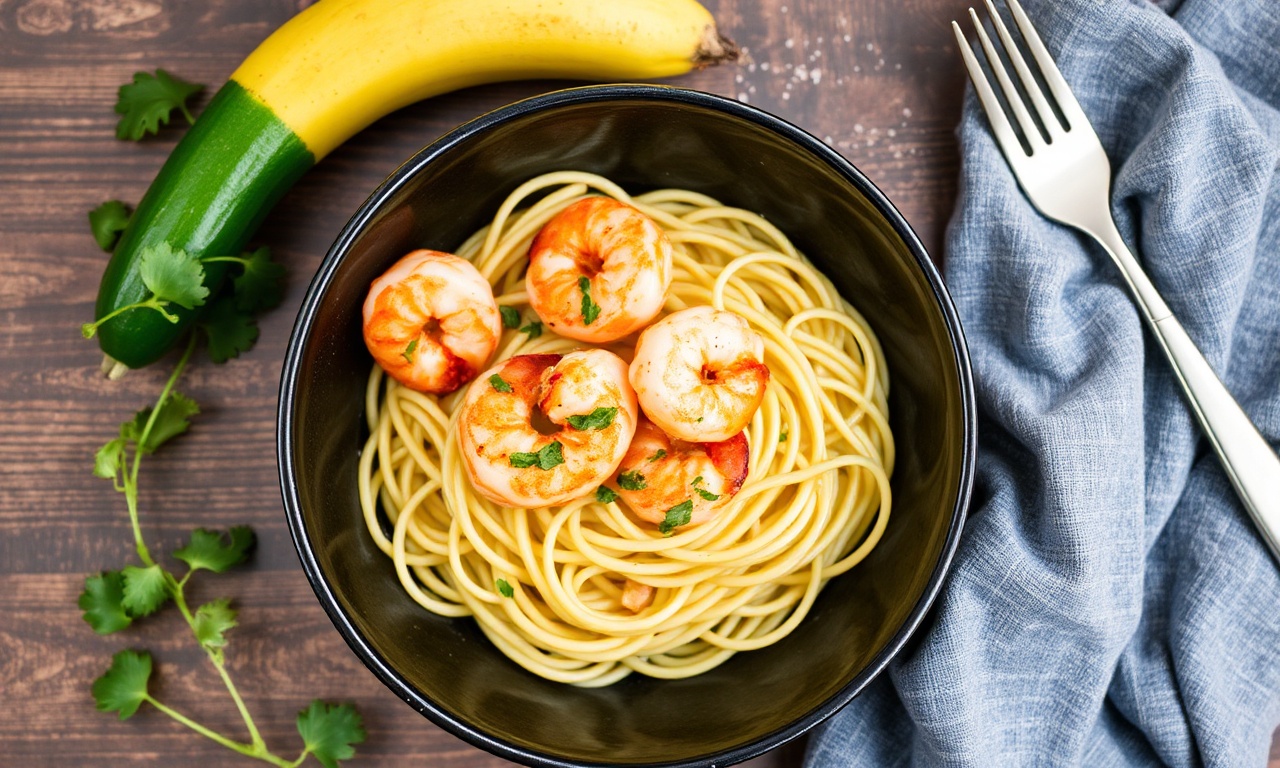 Zucchini noodles with zesty shrimp scampi, a light and flavorful dish.