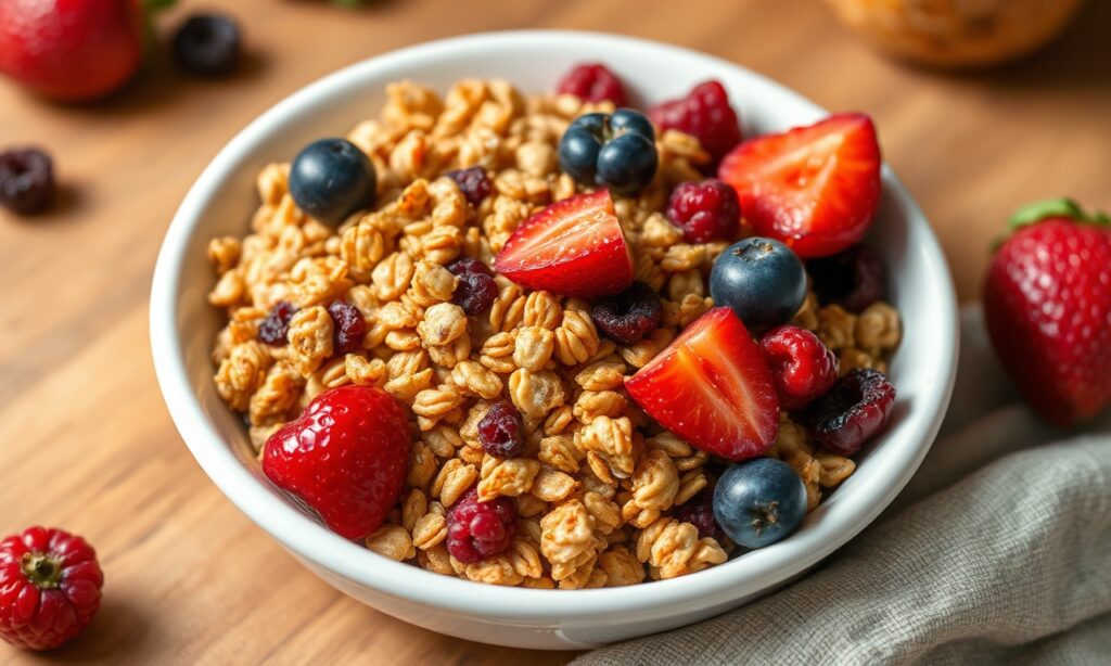 Nourish Naturally: Homemade millet granola with dried fruits, wholesome snack.