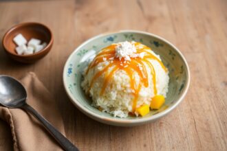 Delicious mango sticky rice, Thailand's tropical sweet delight.